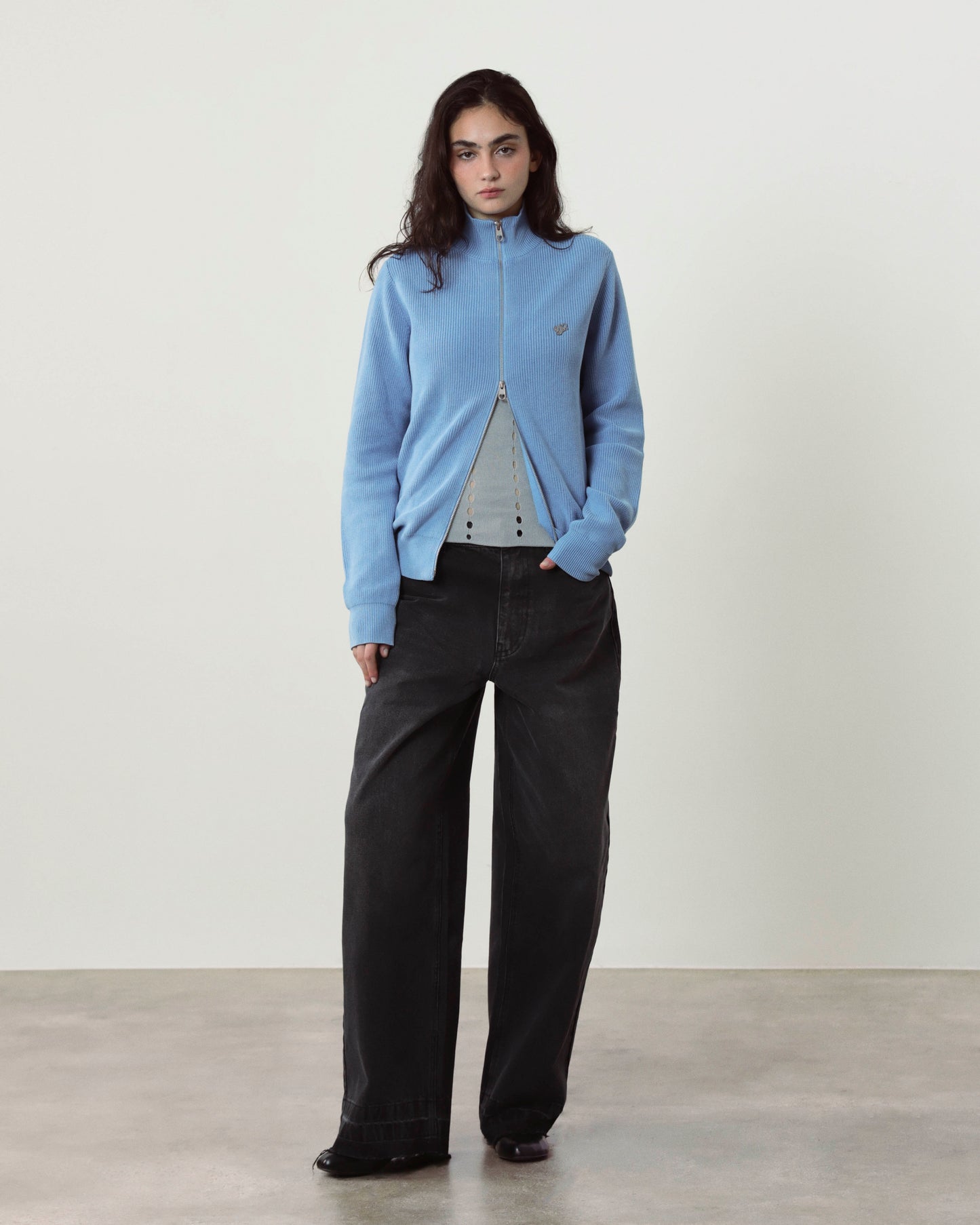 Shady Zip-Up Knit Cardigan Blue