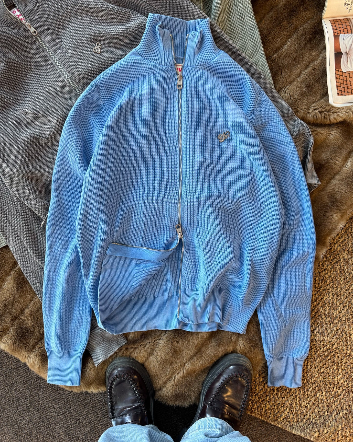 Shady Zip-Up Knit Cardigan Blue