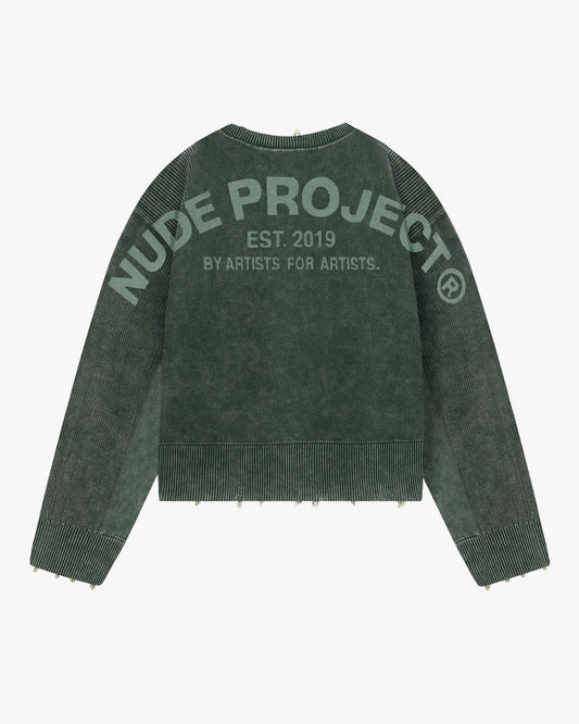 Perfect Cropped Knit Sweater Dark Green