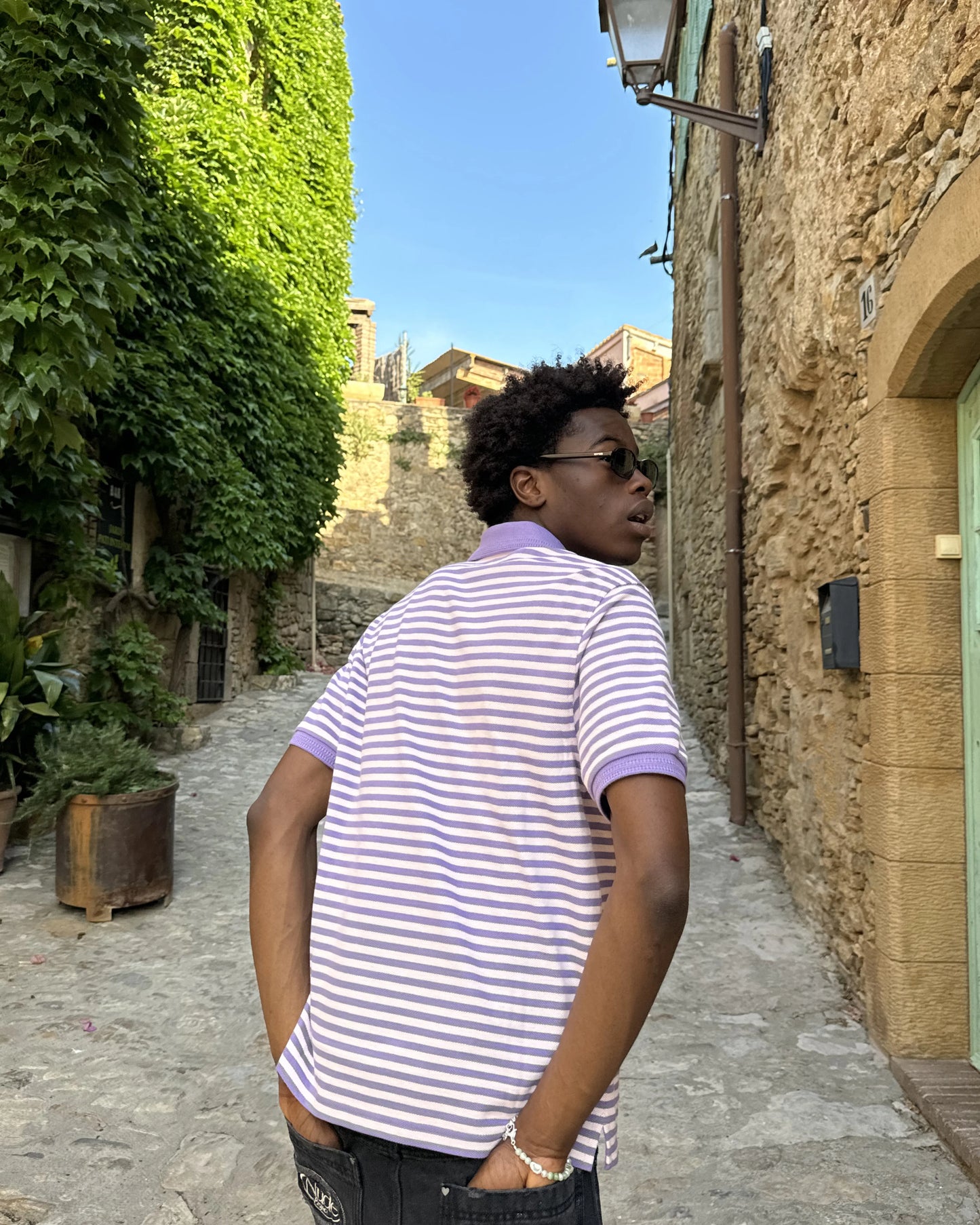 Apple Crew Stripes Polo Purple