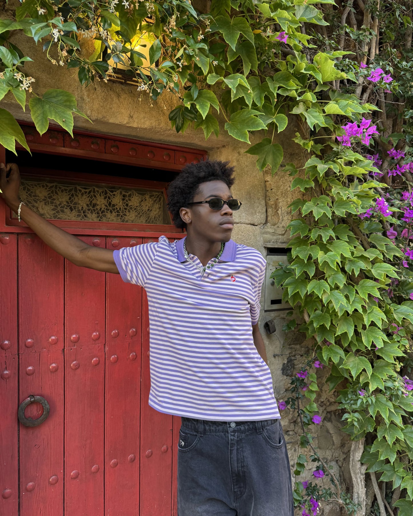 Apple Crew Stripes Polo Purple