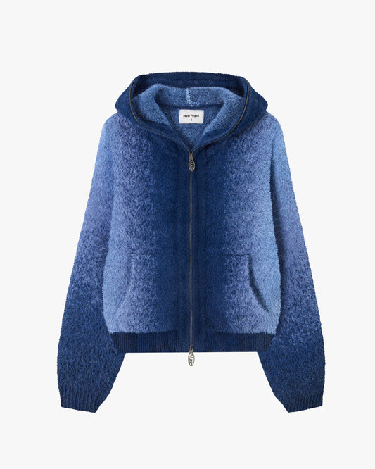 Gradient Zip-Up Knit Hoodie Blue
