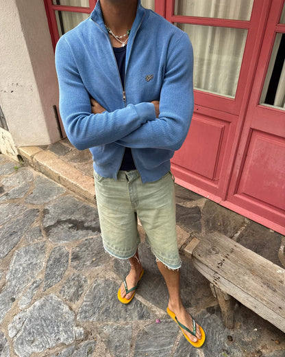 Shady Zip-Up Knit Cardigan Blue