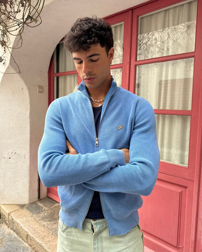 Shady Zip-Up Knit Cardigan Blue