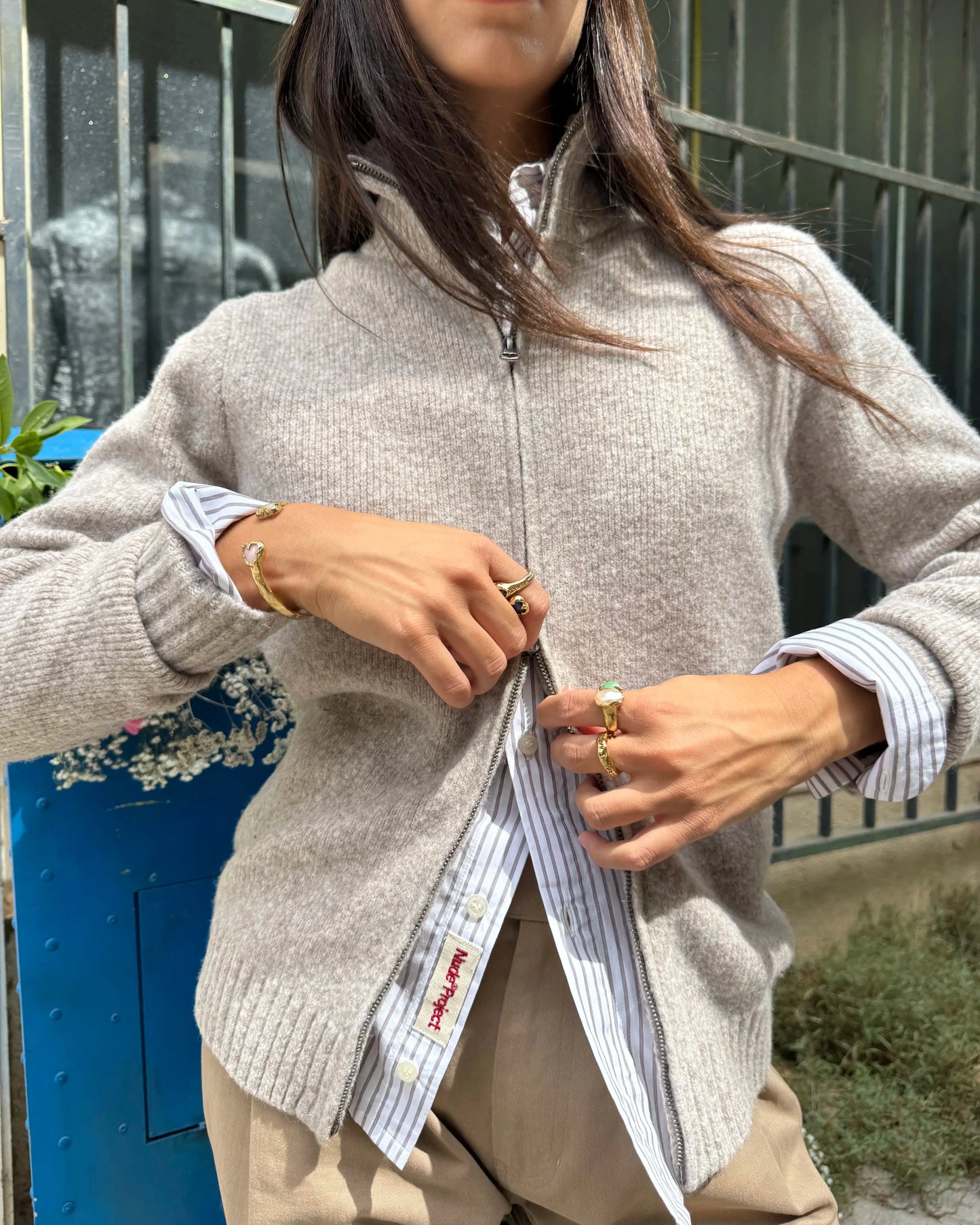 Sweet Zip-up Knit Beige