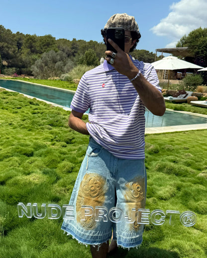 Old Baggy Denim Shorts Flower