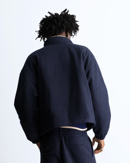 Wool Zip-Up Bomber Jacket Navy