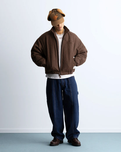 Wool Zip-Up Bomber Jacket Brown