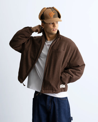 Wool Zip-Up Bomber Jacket Brown