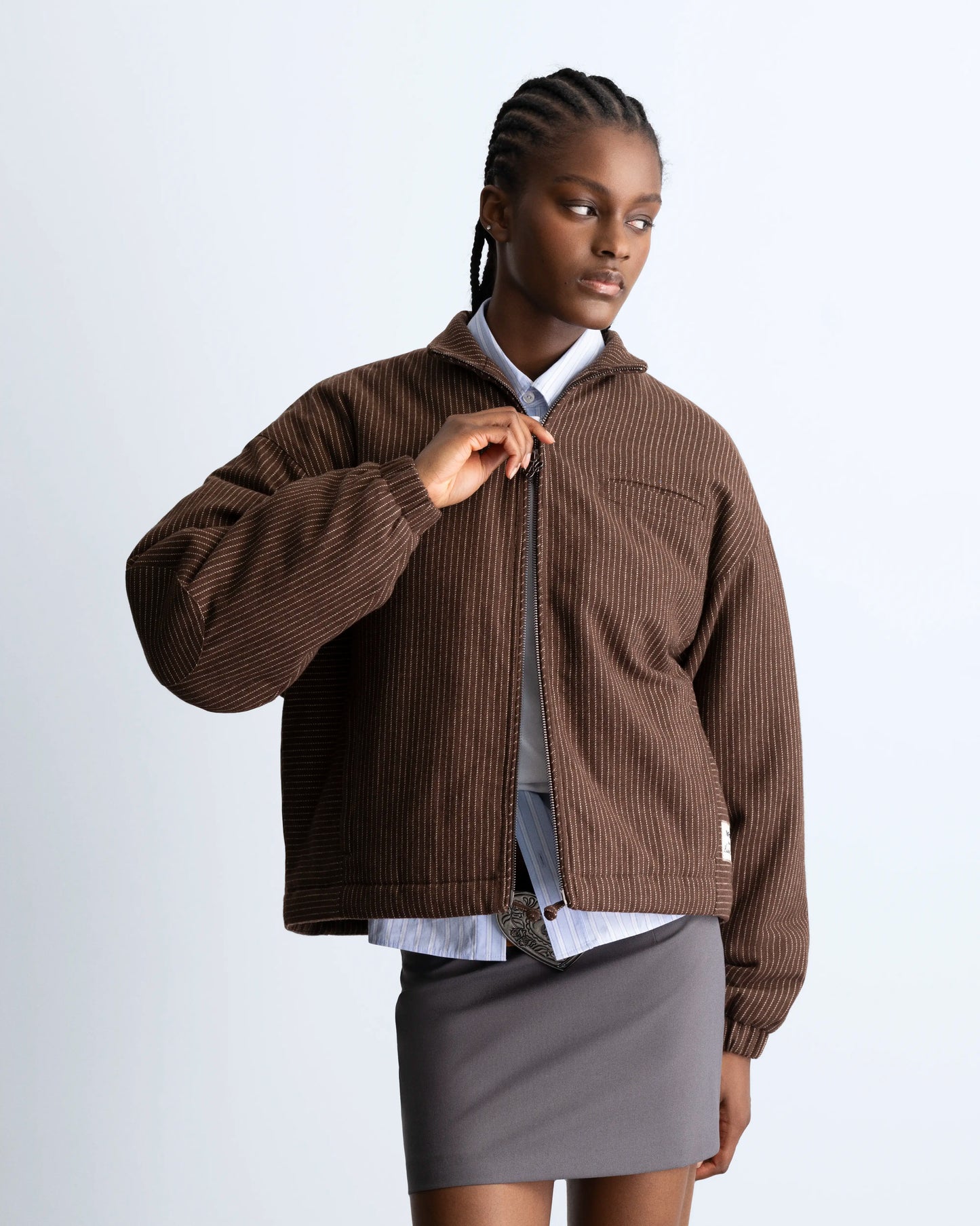 Wool Zip-Up Bomber Jacket Brown