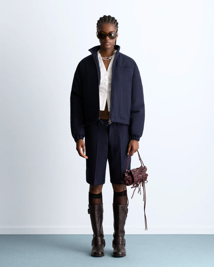 Wool Zip-Up Bomber Jacket Navy