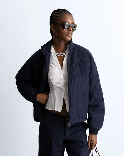 Wool Zip-Up Bomber Jacket Navy