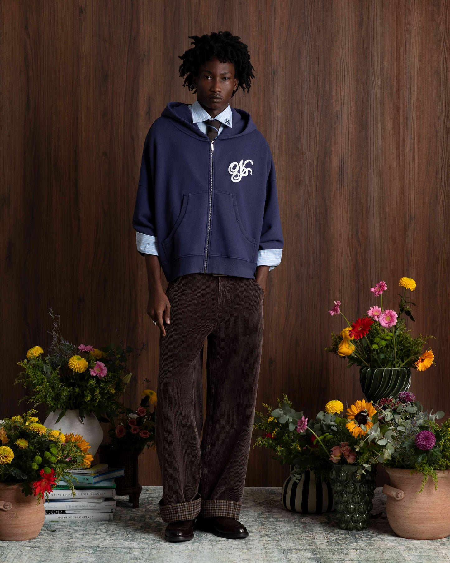 Puffy Zip-Up Boxy Hoodie Navy