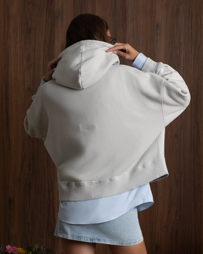 Puffy Zip-Up Boxy Hoodie Grey