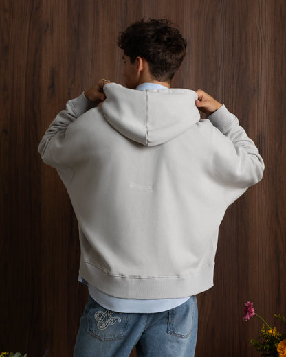 Puffy Zip-Up Boxy Hoodie Grey