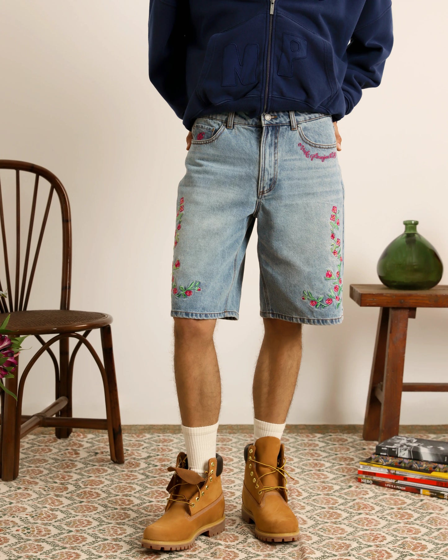 Flowers Denim Shorts