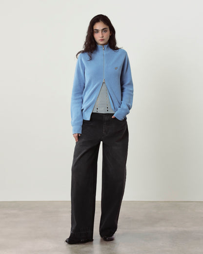 Shady Zip-Up Knit Cardigan Blue