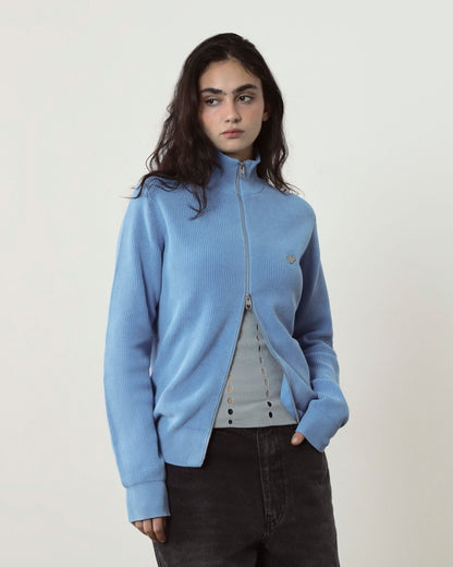 Shady Zip-Up Knit Cardigan Blue