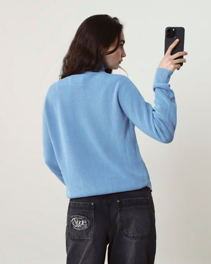 Shady Zip-Up Knit Cardigan Blue