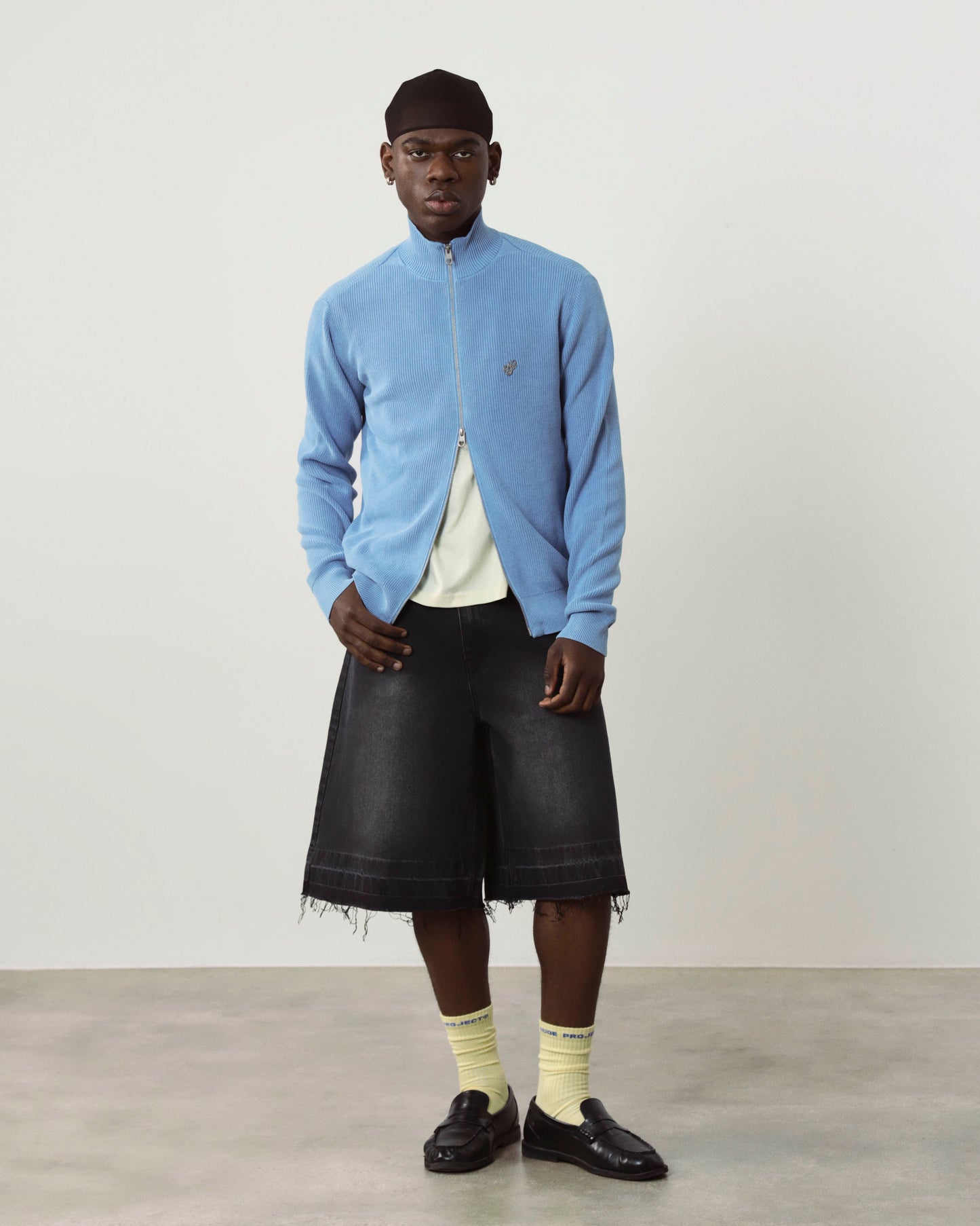 Shady Zip-Up Knit Cardigan Blue