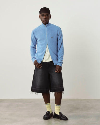 Shady Zip-Up Knit Cardigan Blue