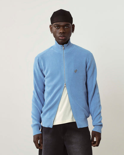 Shady Zip-Up Knit Cardigan Blue