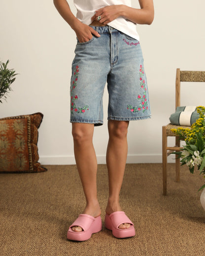Flowers Denim Shorts