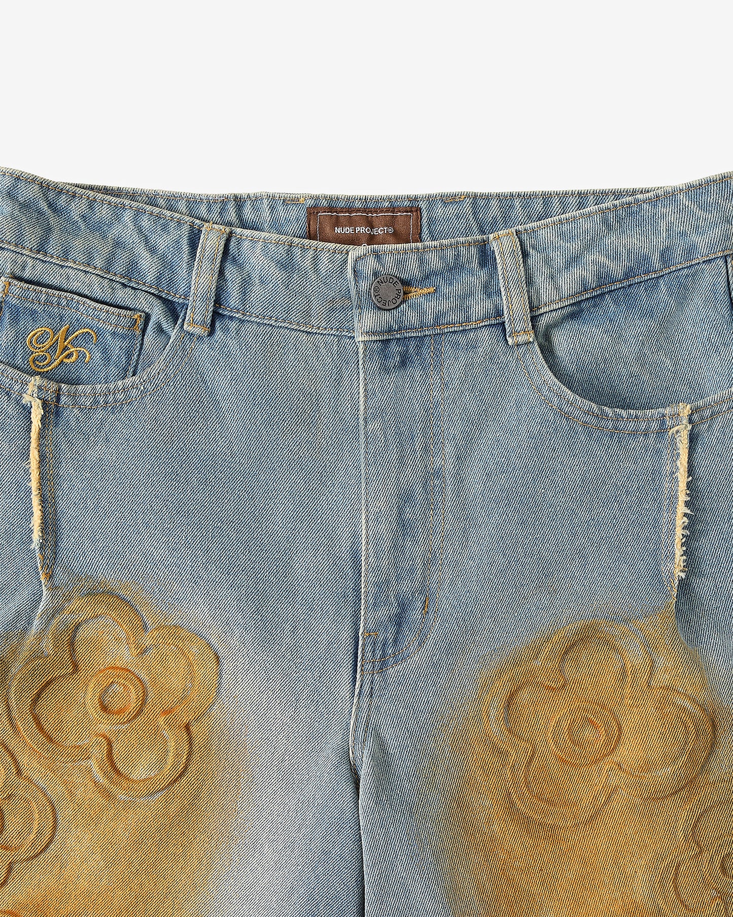 Old Baggy Denim Shorts Flower