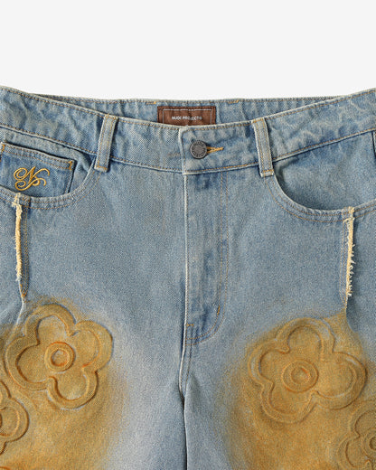 Old Baggy Denim Shorts Flower