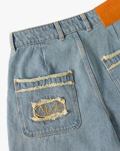 Old Baggy Denim Shorts Flower