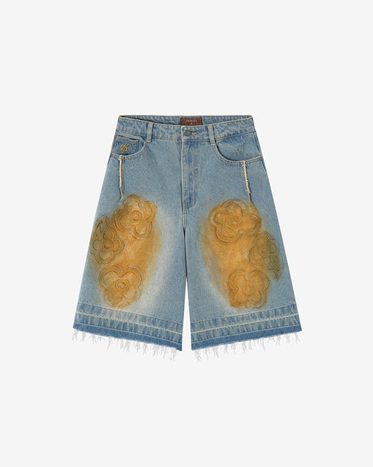 Old Baggy Denim Shorts Flower