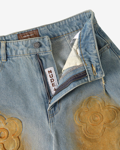 Old Baggy Denim Shorts Flower