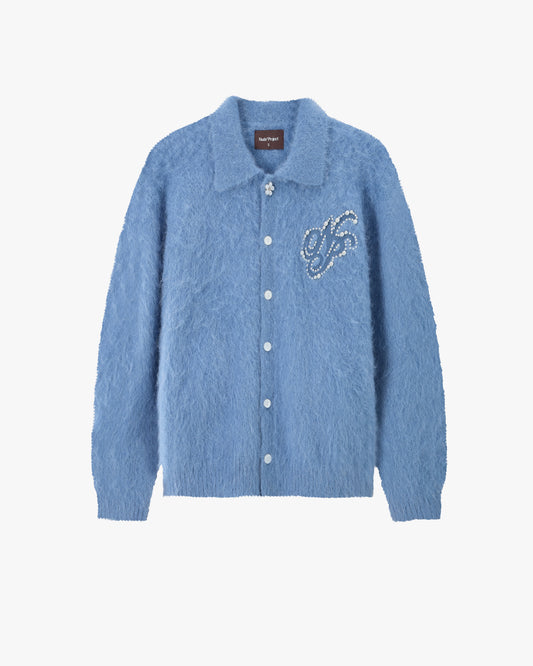 Alpaca Button Up Knit Cardigan Blue