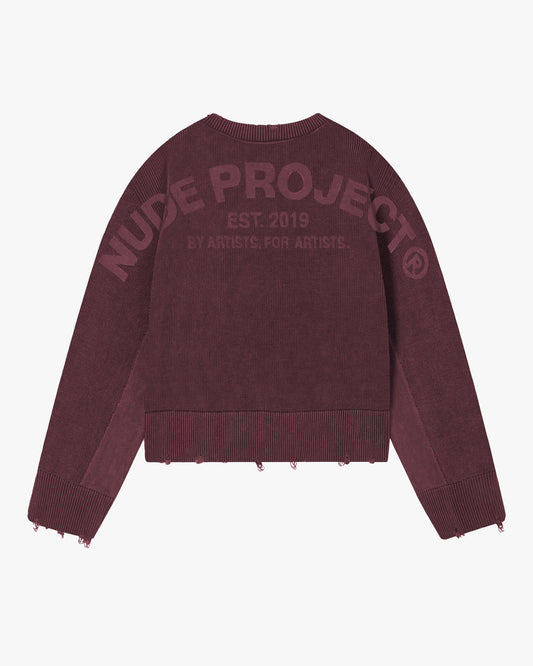 Perfect Cropped Knit Sweater Burgundy