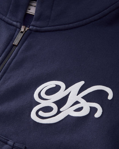 Puffy Zip-Up Boxy Hoodie Navy