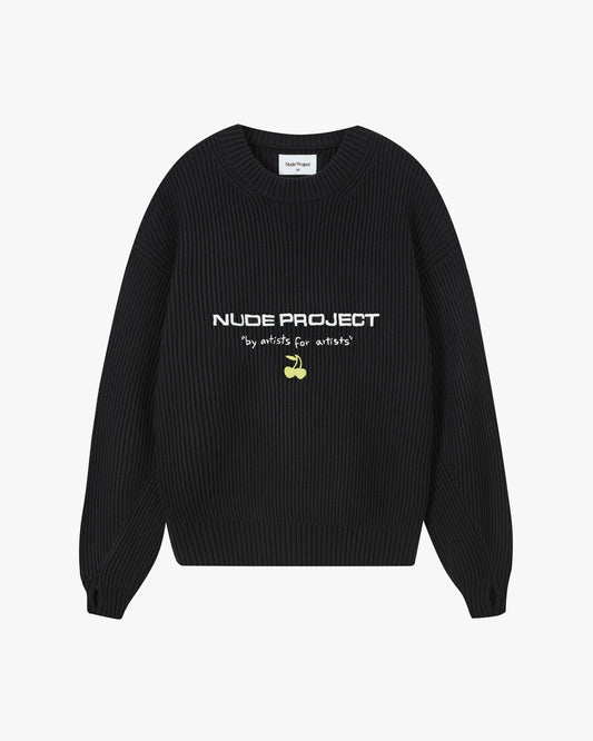 Wavy Knit Sweater Black