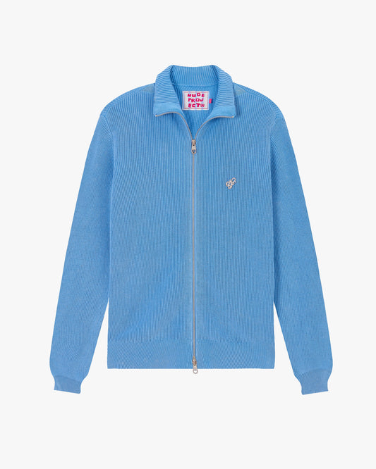 Shady Zip-Up Knit Cardigan Blue