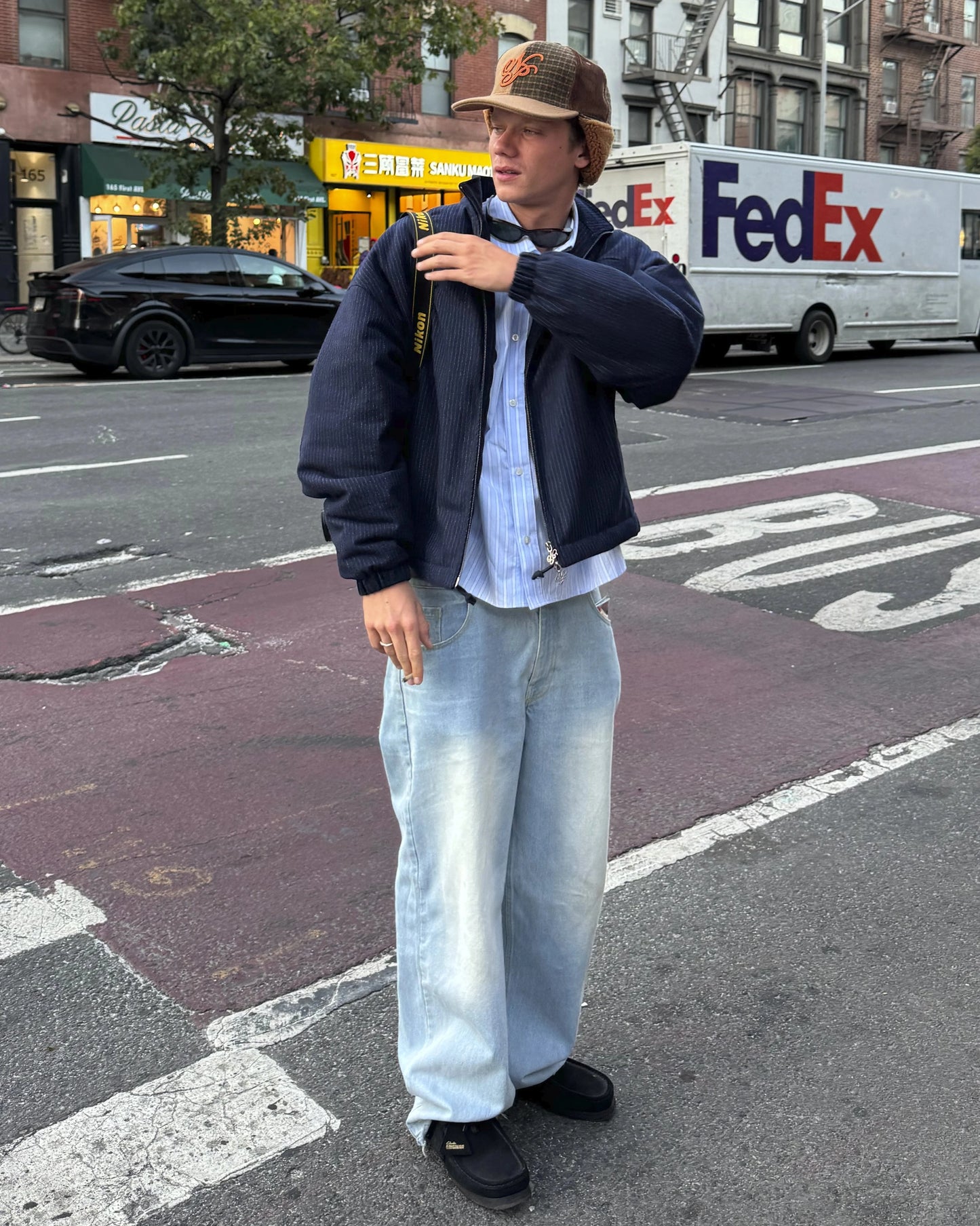 Wool Zip-Up Bomber Jacket Navy