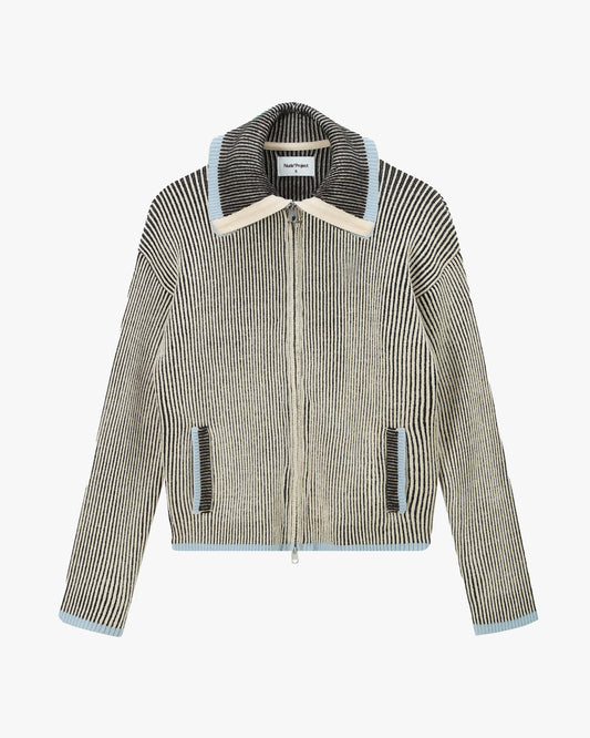 Classy Zip-Up Knit Cardigan Blue