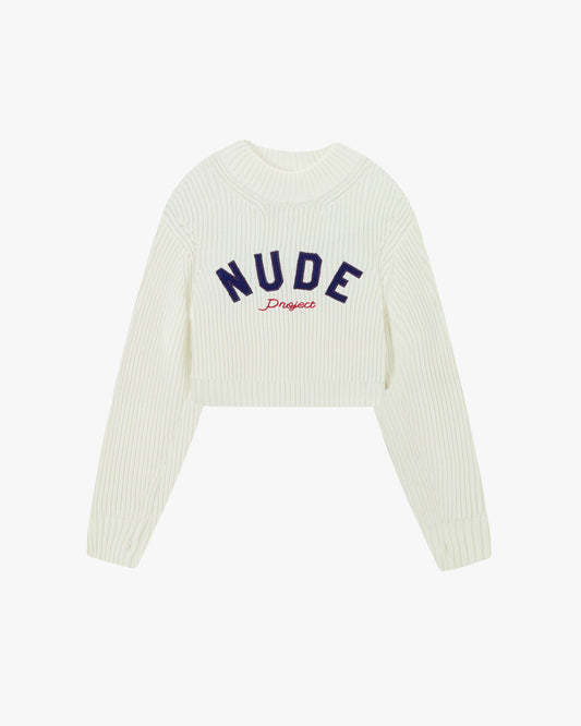 Wifey Knit Cropped Sweater White