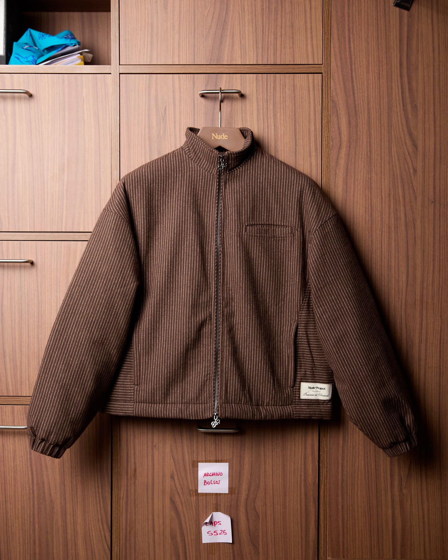 Wool Zip-Up Bomber Jacket Brown