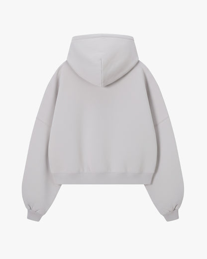 Puffy Zip-Up Boxy Hoodie Grey