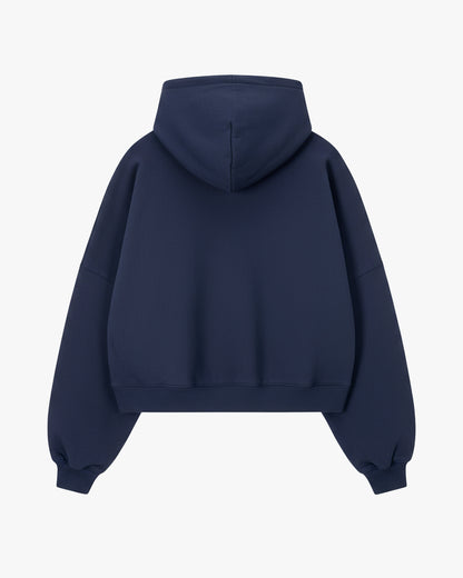 Puffy Zip-Up Boxy Hoodie Navy