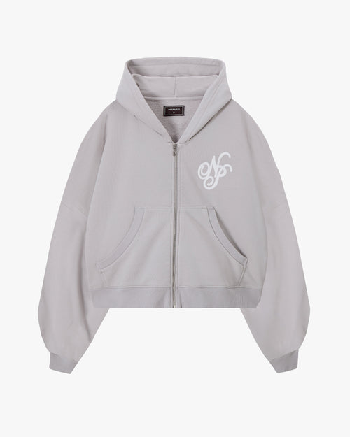 Puffy Zip-Up Boxy Hoodie Grey